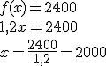 f(x)=2400\\1,2x=2400\\x=\frac{2400}{1,2}=2000